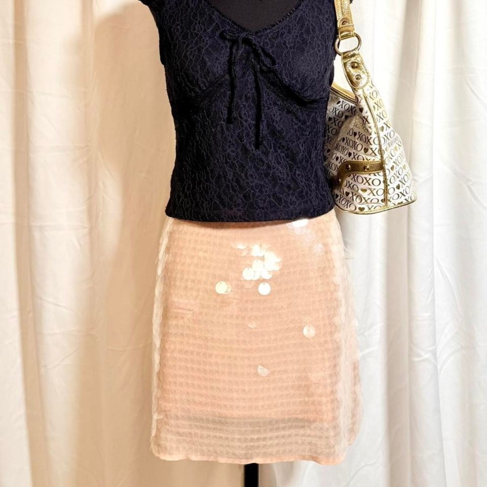 H&M‎ blush pink sequin mesh mini skirt size L